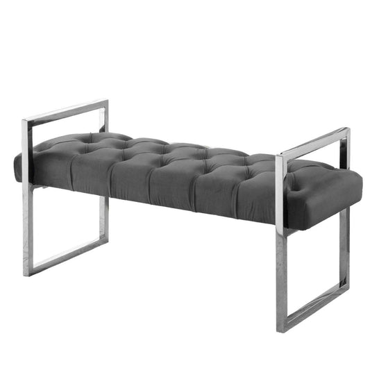 Banc Impérial Capitonné avec Support Argenté Bancs Gris|Banc Impérial capitonné gris avec support argenté