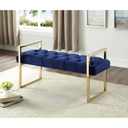 Banc Imperial Capitonné avec Support Doré Navy Benches|Banc Imperial capitonné bleu marine avec support doré