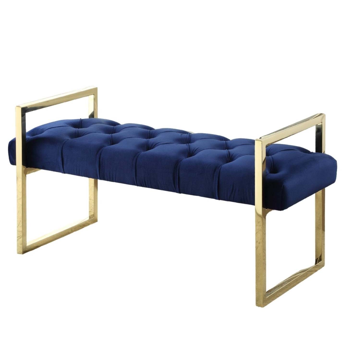 Banc Imperial Capitonné avec Support Doré Navy Benches|Banc Imperial capitonné bleu marine avec support doré