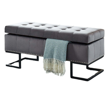 Ottoman Double Capitonné Imperial avec Clous et Bancs Gris Base Noire|Pouf Imperial capitonné gris à deux usages avec clous décoratifs et base noire