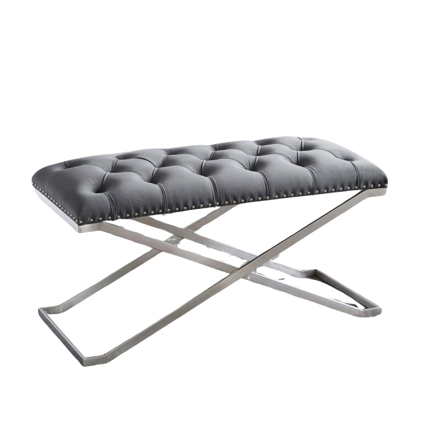 Banc double capitonné impérial avec base argentée Bancs gris|Banc Imperial capitonné gris à deux usages avec base argentée