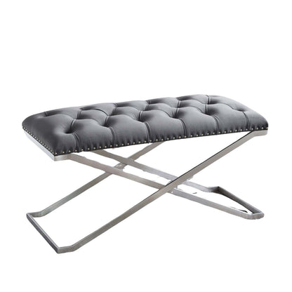 Banc double capitonné impérial avec base argentée Bancs gris|Banc Imperial capitonné gris à deux usages avec base argentée