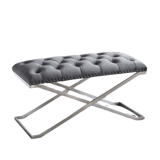 Banc double capitonné impérial avec base argentée Bancs gris|Banc Imperial capitonné gris à deux usages avec base argentée