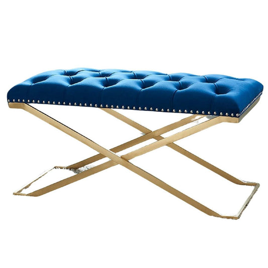 Banc Double Capitonné Impérial avec Base Argent Navy Blue Benches|Banc Imperial capitonné bleu marine à deux usages avec base argentée