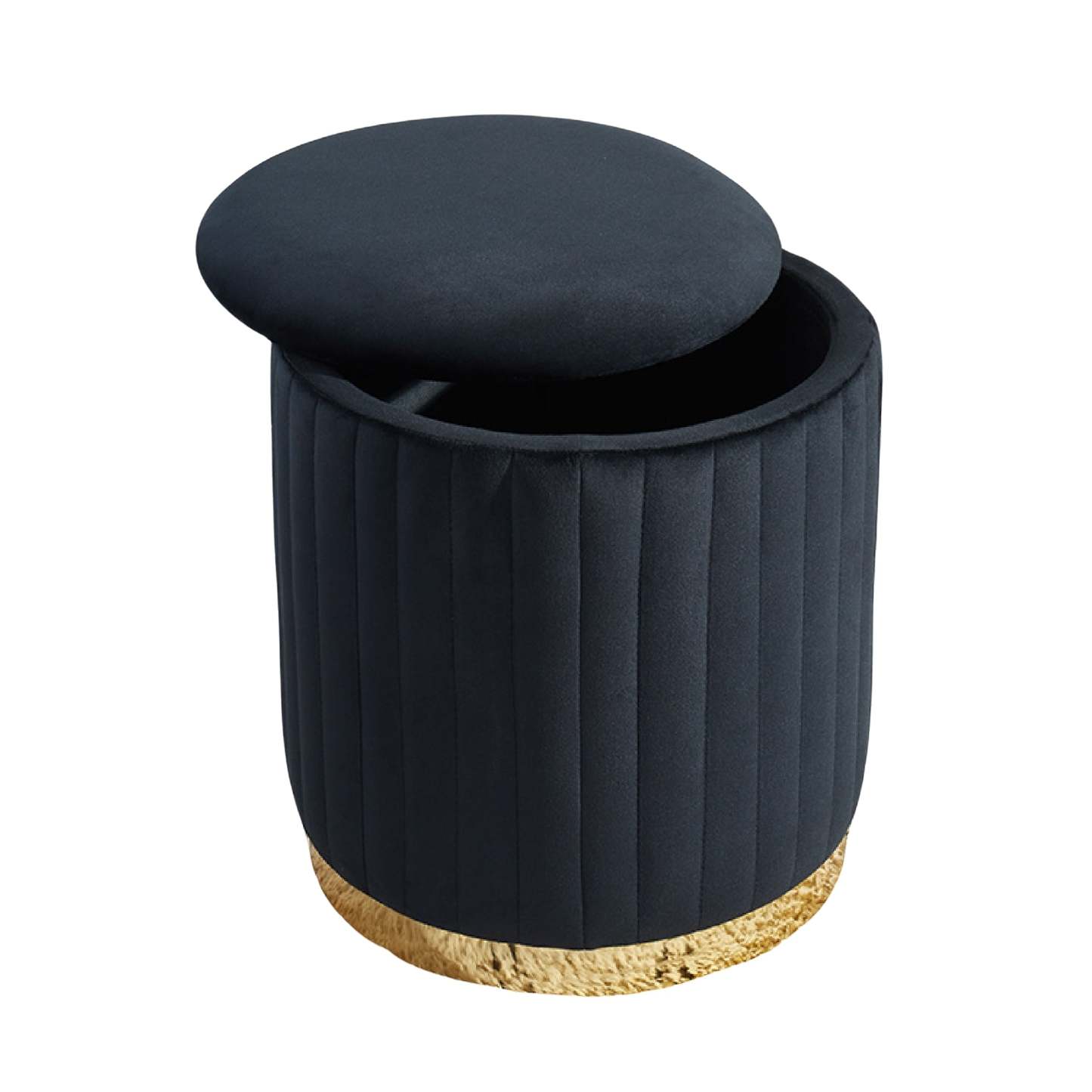Pouf rond Charlotte en velours avec base dorée Bancs noirs|Pouf rond Charlotte noir en velours avec base dorée