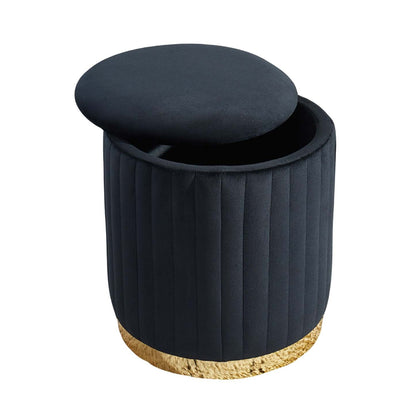 Pouf rond Charlotte en velours avec base dorée Bancs noirs|Pouf rond Charlotte noir en velours avec base dorée