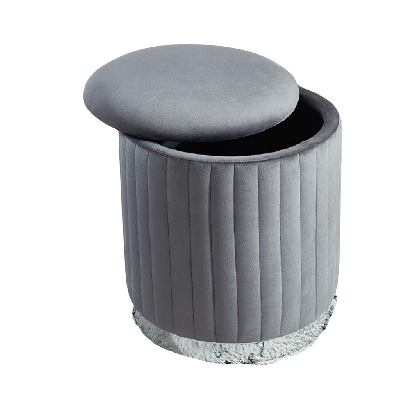 Pouf rond Charlotte en velours avec base argentée Bancs gris|Pouf rond Charlotte gris en velours avec base argentée