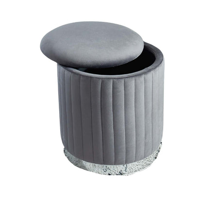 Pouf rond Charlotte en velours avec base argentée Bancs gris|Pouf rond Charlotte gris en velours avec base argentée