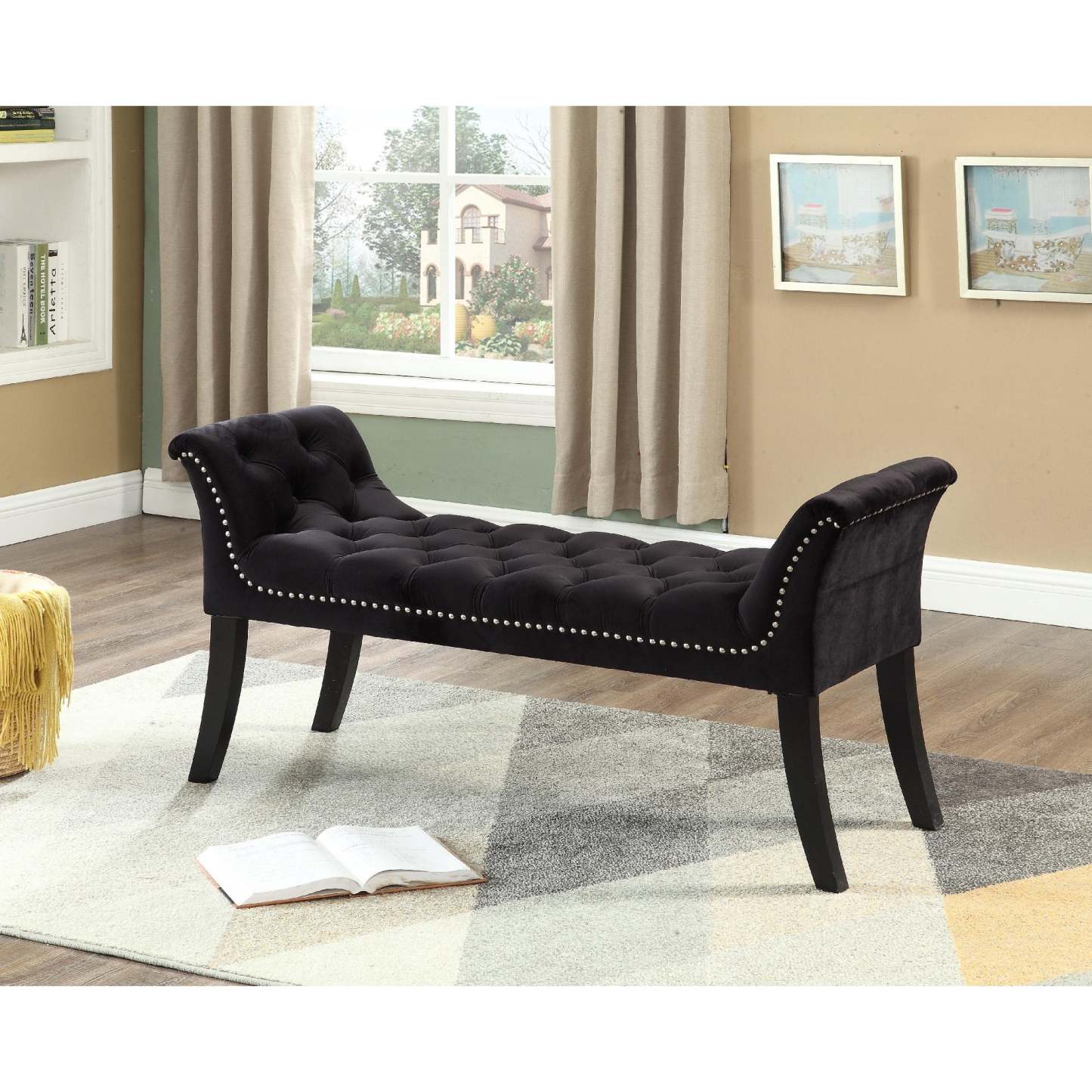 Banc Imperial capitonné avec accoudoirs Black Benches|Banc Imperial capitonné noir avec accoudoirs
