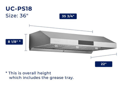 Hauslane 36 Under Cabinet Stainless Steel Range Hood - UC-PS18SS-36|Hotte de cuisinière sous l'armoire Hauslane de 36 po en acier inoxydable - UC-PS18SS-36