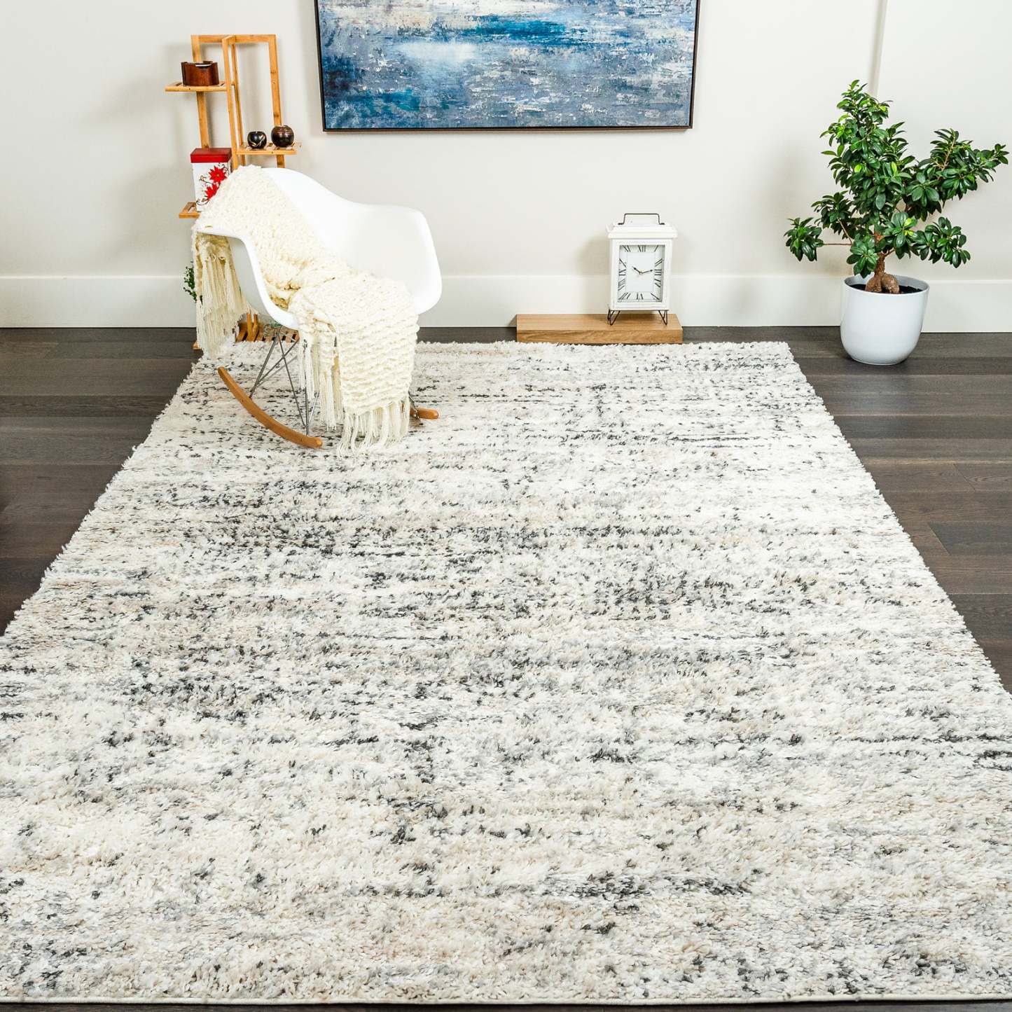 Tapis à poils long Paris crème à motif de vagues - 6 pi 7 po x 9 pi 6 po