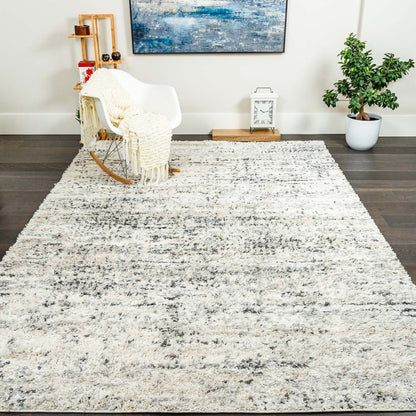 Tapis à poils long Paris crème à motif de vagues - 6 pi 7 po x 9 pi 6 po