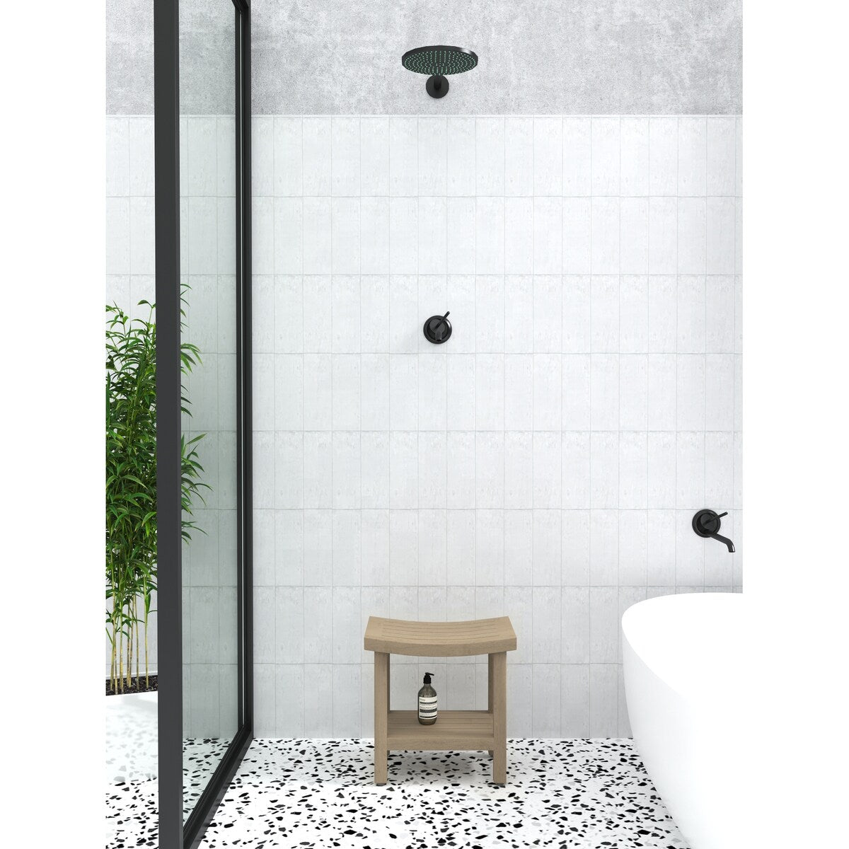 Banc de douche breveté en teck Sumba avec étagère