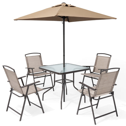 Ensemble de patio Pellebant 6 pièces avec table, parasol et 4 chaises pliantes - 22,4 L x 26,8 P x 34,4 H