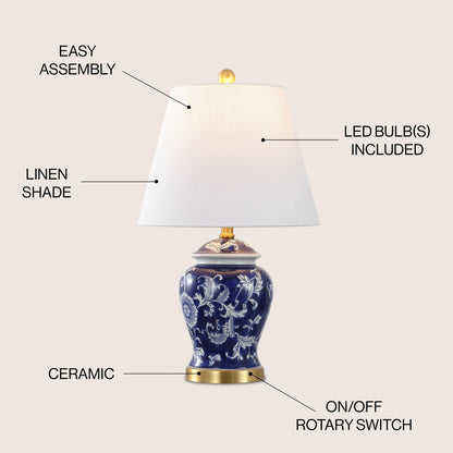 Lampe de table LED Penelope 22 Chinoiserie, bleu/blanc, par JONATHAN Y