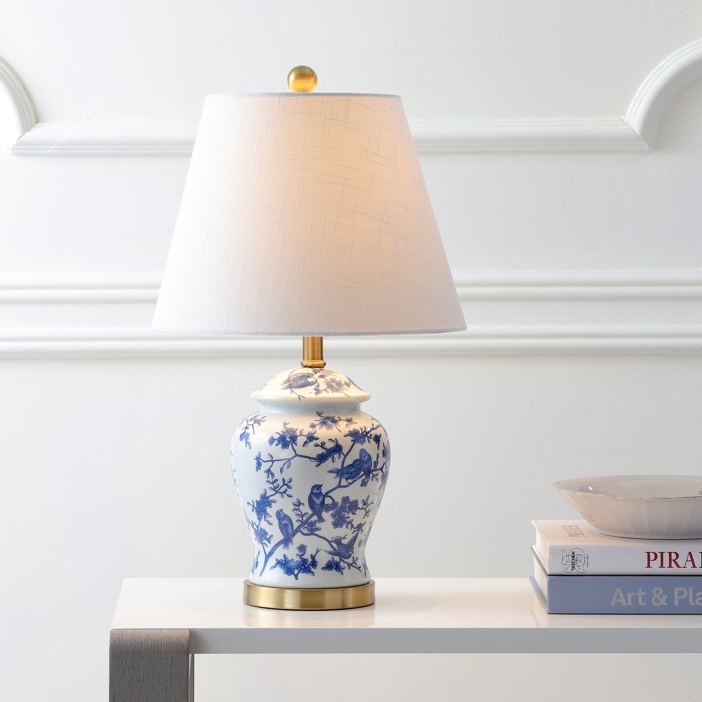 Lampe de table LED Penelope 22 Chinoiserie, bleu/blanc, par JONATHAN Y