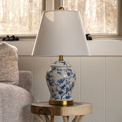 Lampe de table LED Penelope 22 Chinoiserie, bleu/blanc, par JONATHAN Y