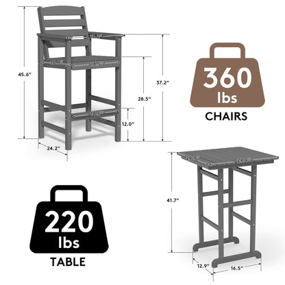 Ensemble de 3 chaises hautes Adirondack en plastique pour patio