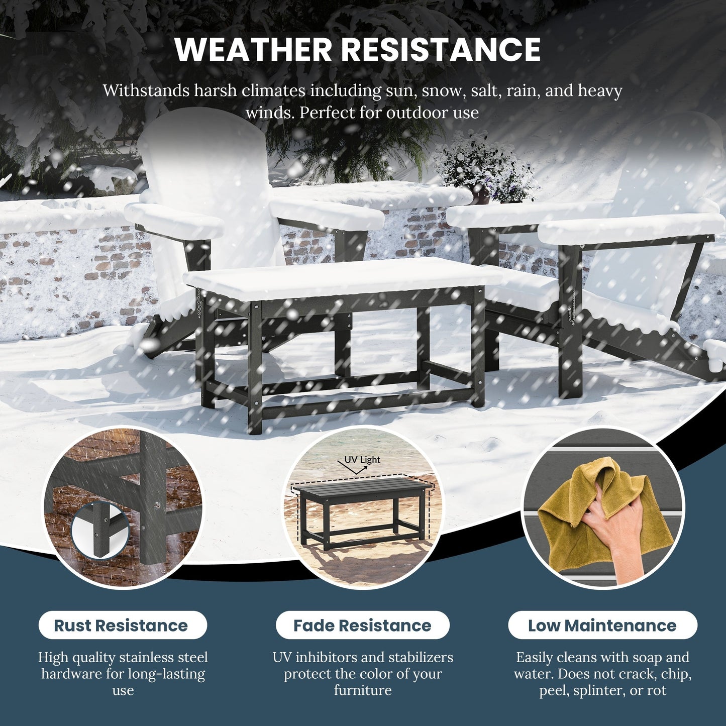 Table basse rectangulaire d'extérieur Polytrends Laguna en PEHD, résistante aux intempéries