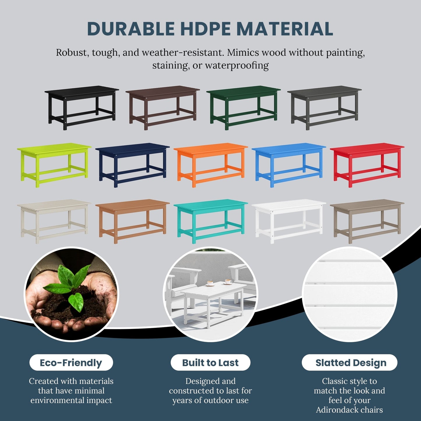 Table basse rectangulaire d'extérieur Polytrends Laguna en PEHD, résistante aux intempéries