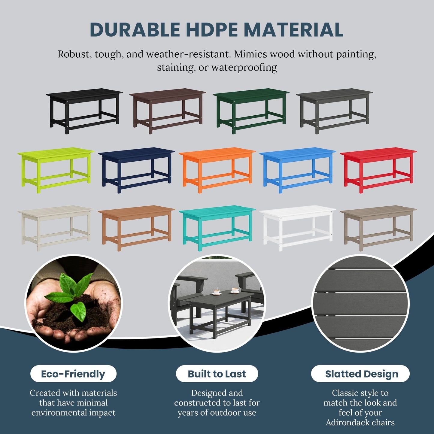 Table basse rectangulaire d'extérieur Polytrends Laguna en PEHD, résistante aux intempéries