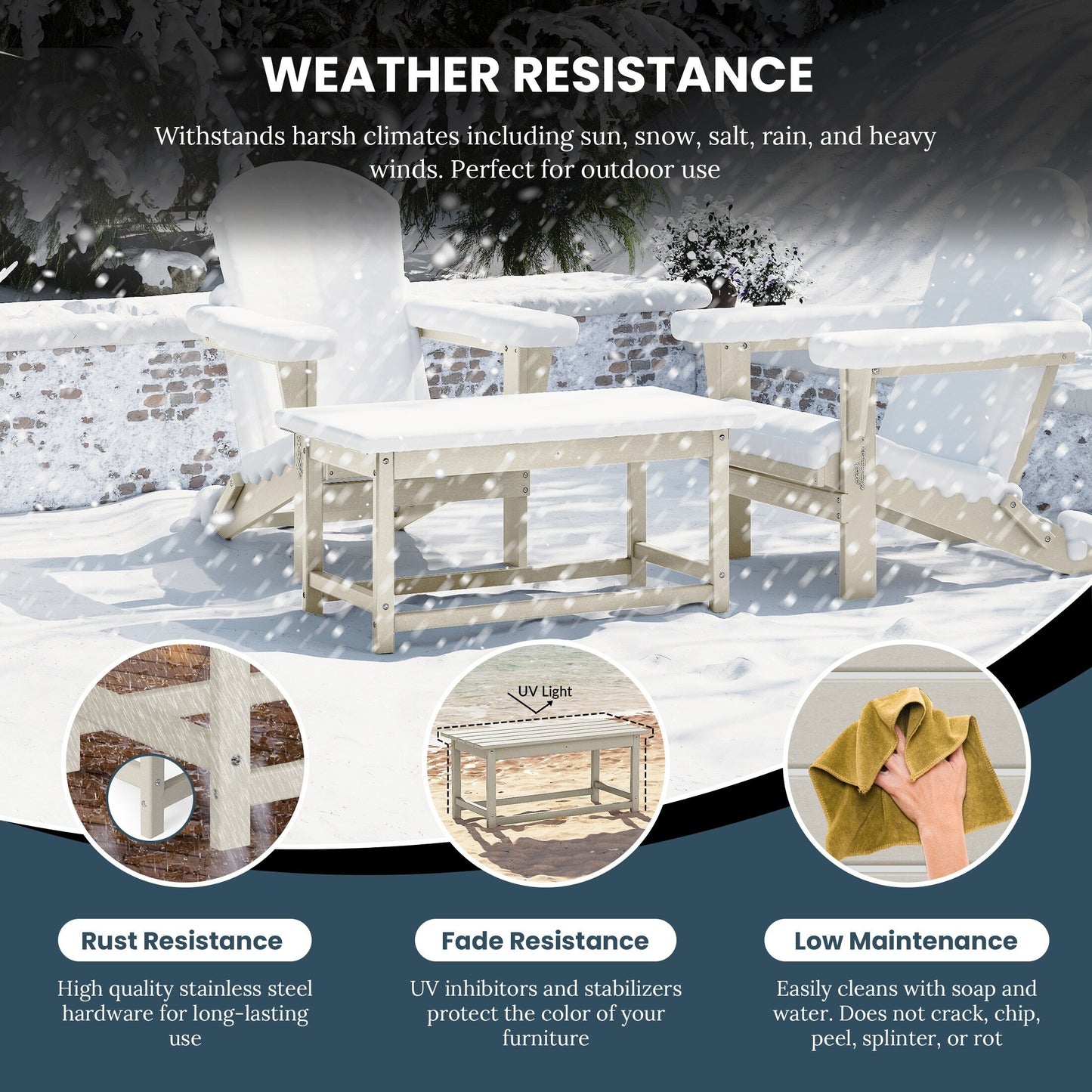 Table basse rectangulaire d'extérieur Polytrends Laguna en PEHD, résistante aux intempéries