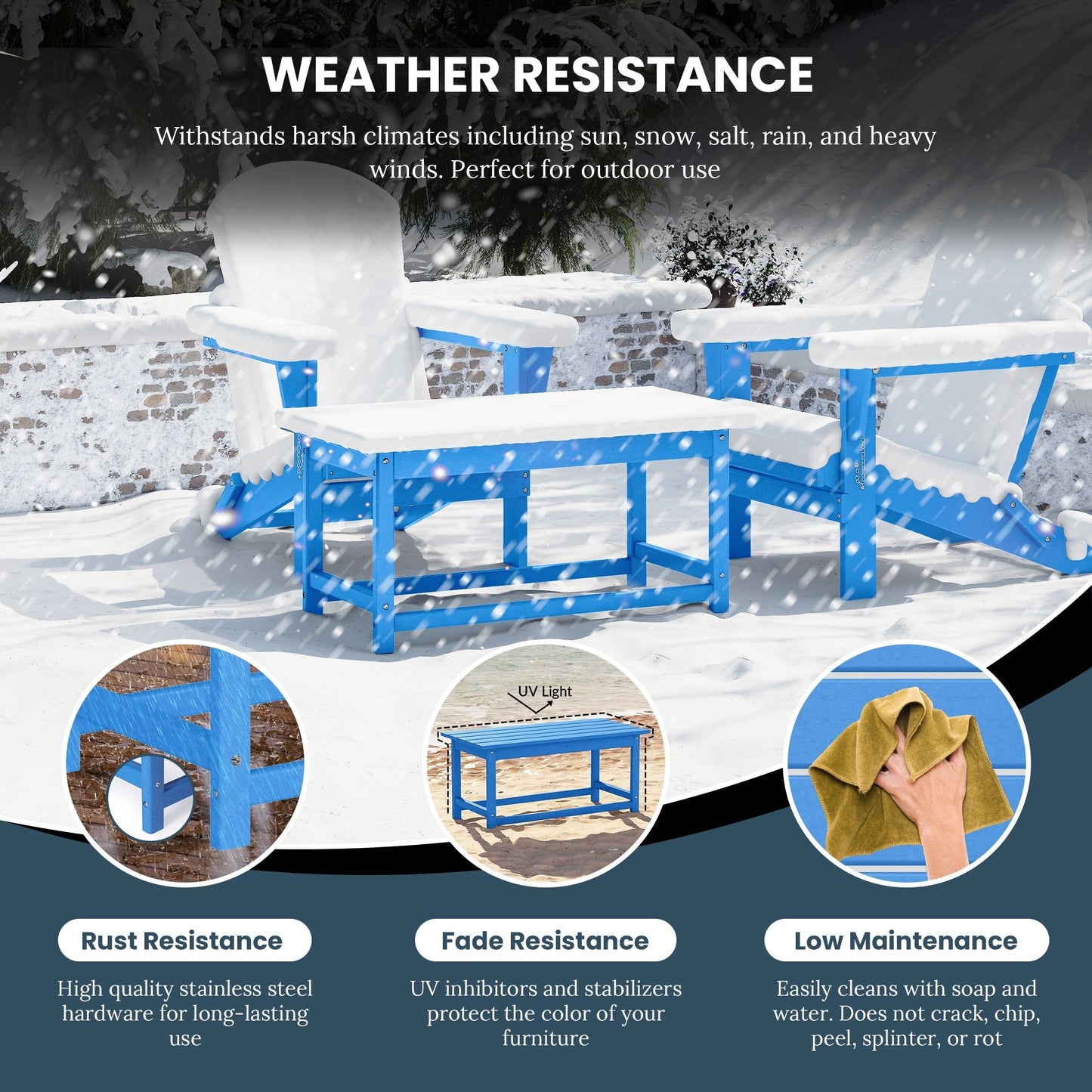 Table basse rectangulaire d'extérieur Polytrends Laguna en PEHD, résistante aux intempéries