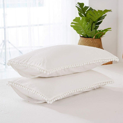 Ensemble de housse de couette réversible en coton à pompons