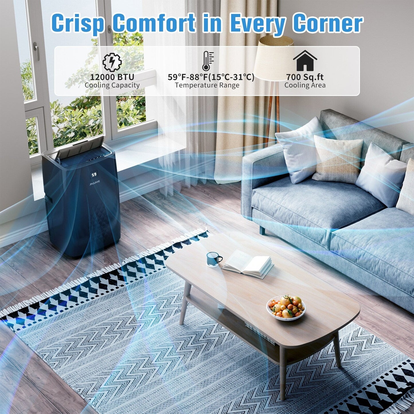 Climatiseur portatif avec chauffage – 12 000 BTU de refroidissement et 10 000 BTU de chauffage pour pièces jusqu'à 700 pi²