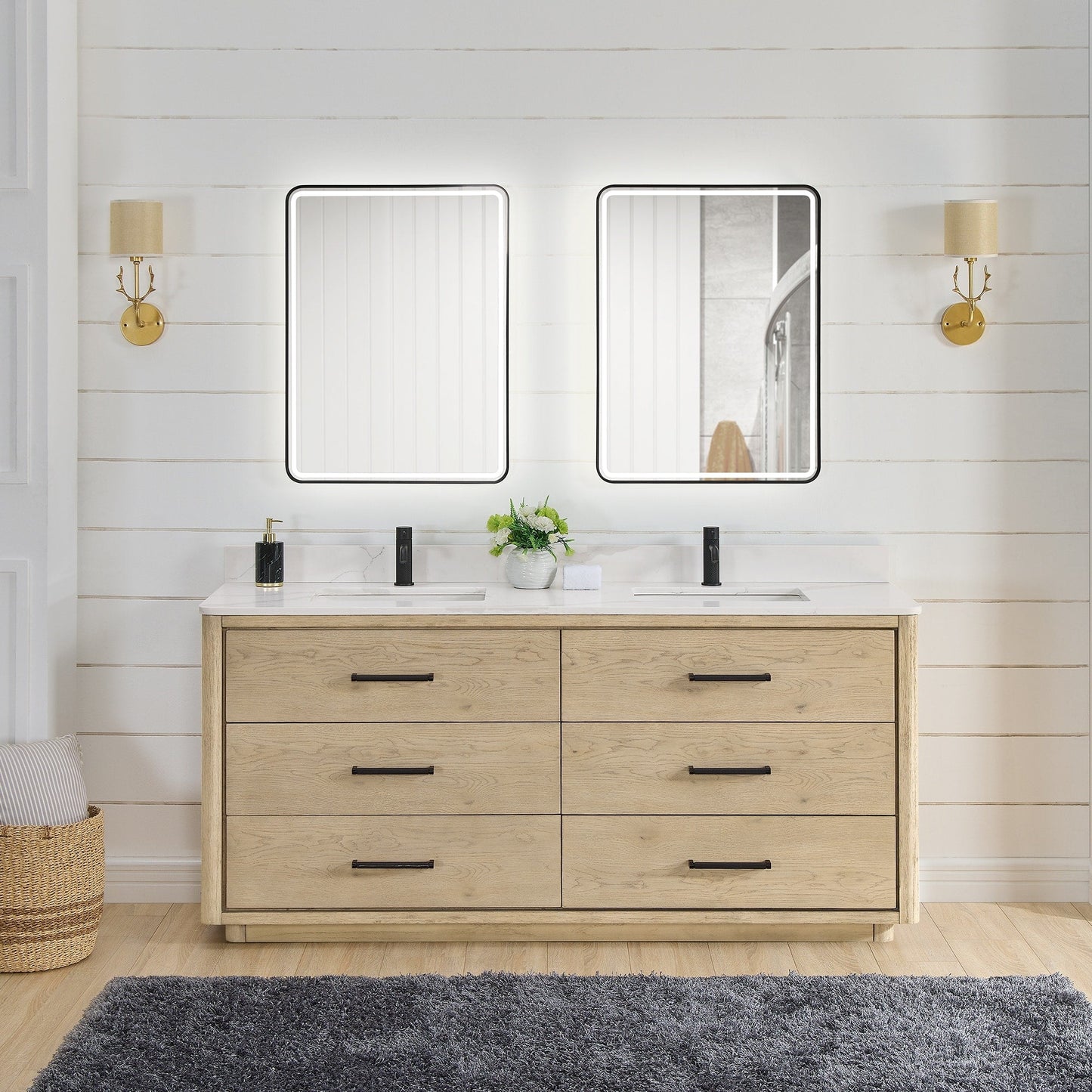 Meuble-lavabo Porto avec dessus en quartz blanc sans miroir