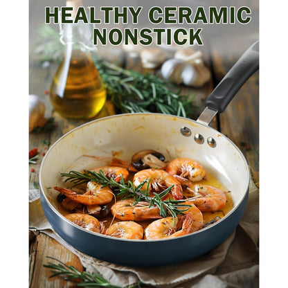 Ensemble de casseroles et poêles antiadhésives, batterie de cuisine en céramique 10 pièces, ensemble de cuisson antiadhésif avec casseroles