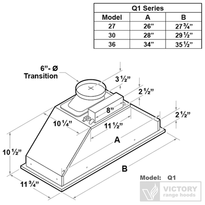 Victory 30 Insert Range Hood - Q1-30|Hotte de cuisinière encastrée Victory de 30 po - Q1-30