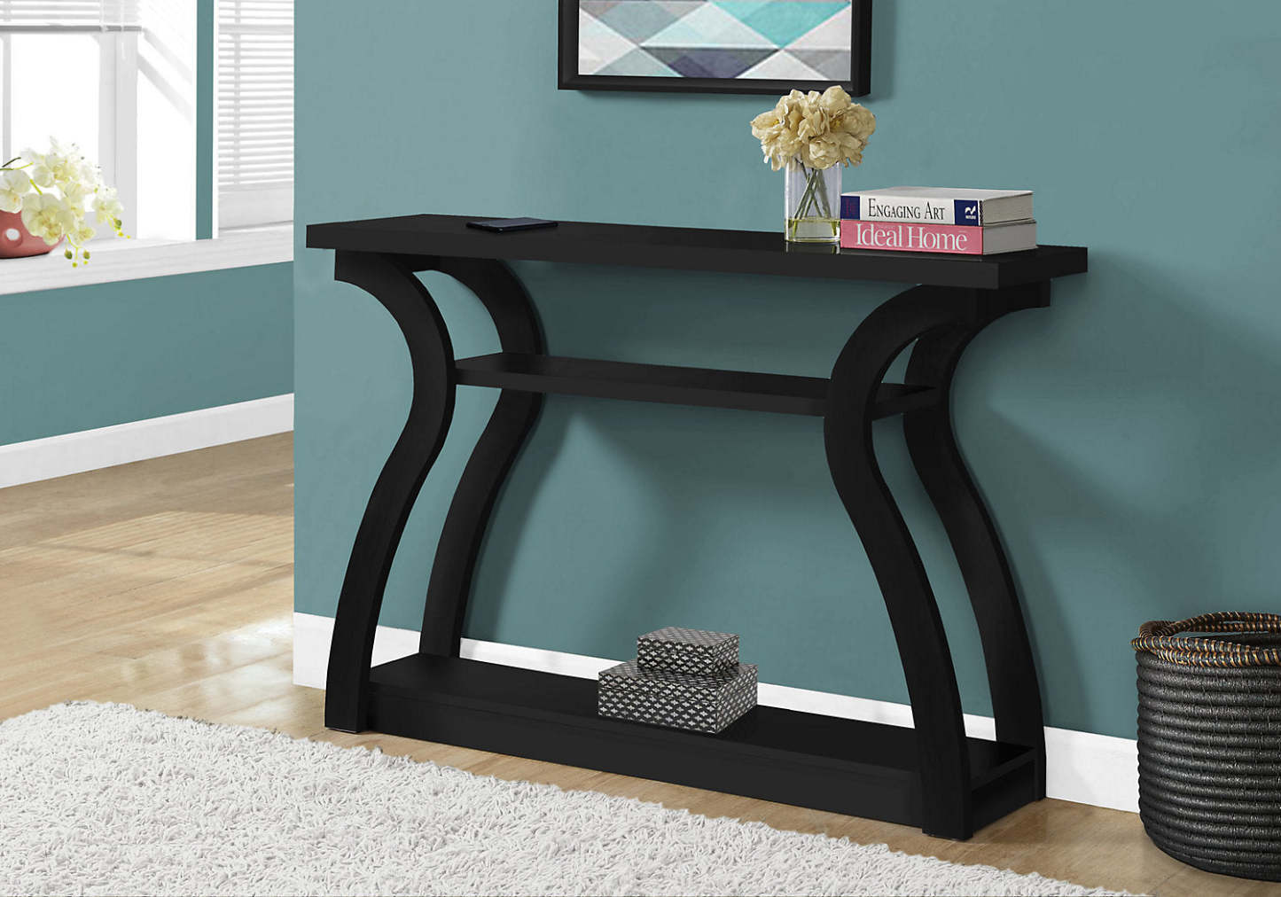 Quinn 47.25 Sofa Table with Shelf - Black|Table de salon Quinn de 47,25 po avec tablette - noire