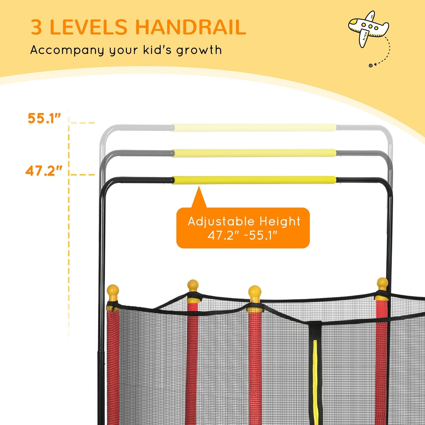 Trampoline Qaba 4,6' pour enfants avec panier de basket, barre horizontale, trampoline d'intérieur 55 pouces avec filet