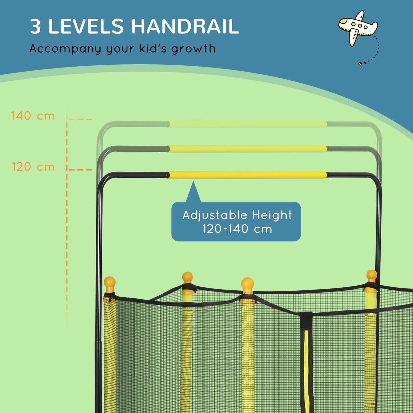 Trampoline Qaba 4,6' pour enfants avec panier de basket, barre horizontale, trampoline d'intérieur 55 pouces avec filet