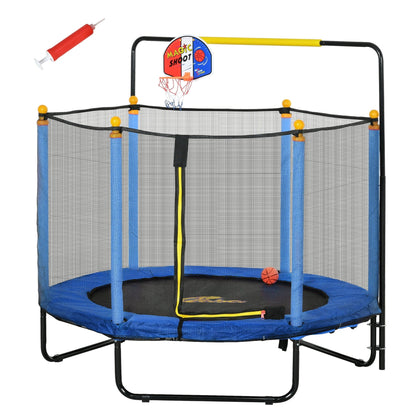 Trampoline Qaba 4,6' pour enfants avec panier de basket, barre horizontale, trampoline d'intérieur 55 pouces avec filet