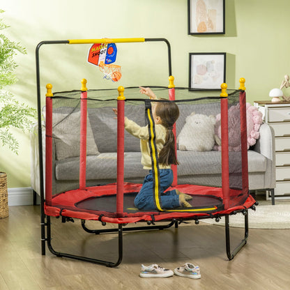 Trampoline Qaba 4,6' pour enfants avec panier de basket, barre horizontale, trampoline d'intérieur 55 pouces avec filet