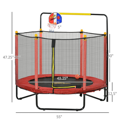 Trampoline Qaba 4,6' pour enfants avec panier de basket, barre horizontale, trampoline d'intérieur 55 pouces avec filet