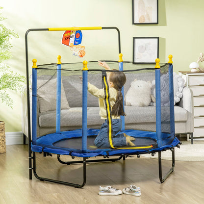 Trampoline Qaba 4,6' pour enfants avec panier de basket, barre horizontale, trampoline d'intérieur 55 pouces avec filet