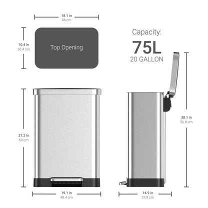 Bidon rectangulaire à pédale Qualiazero 75 L / 20 gallons