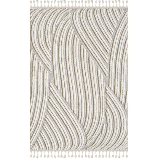 Carpette à poil long brossé Quinto à motif de vagues - 5 pi 7 po x 7 pi