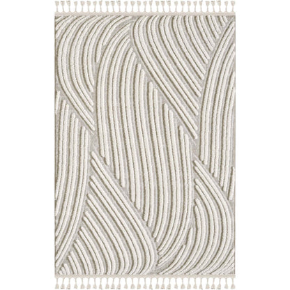 Quinto Brushed Beige Waves Shag Area Rug - 6'3 x 9'|Carpette à poils longs brossé Quinto à motif de vagues - 6 pi 3 po x 9 pi