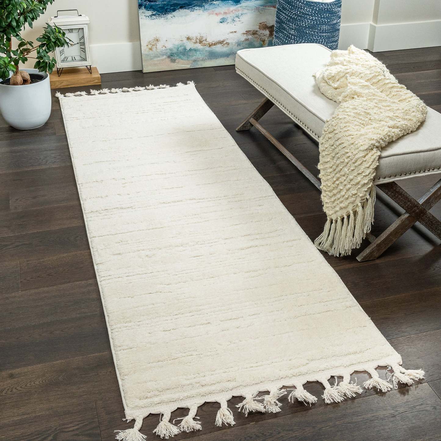 Carpette à poil long Quinto crème à motif de vagues - 2 pi 7 po x 8 pi
