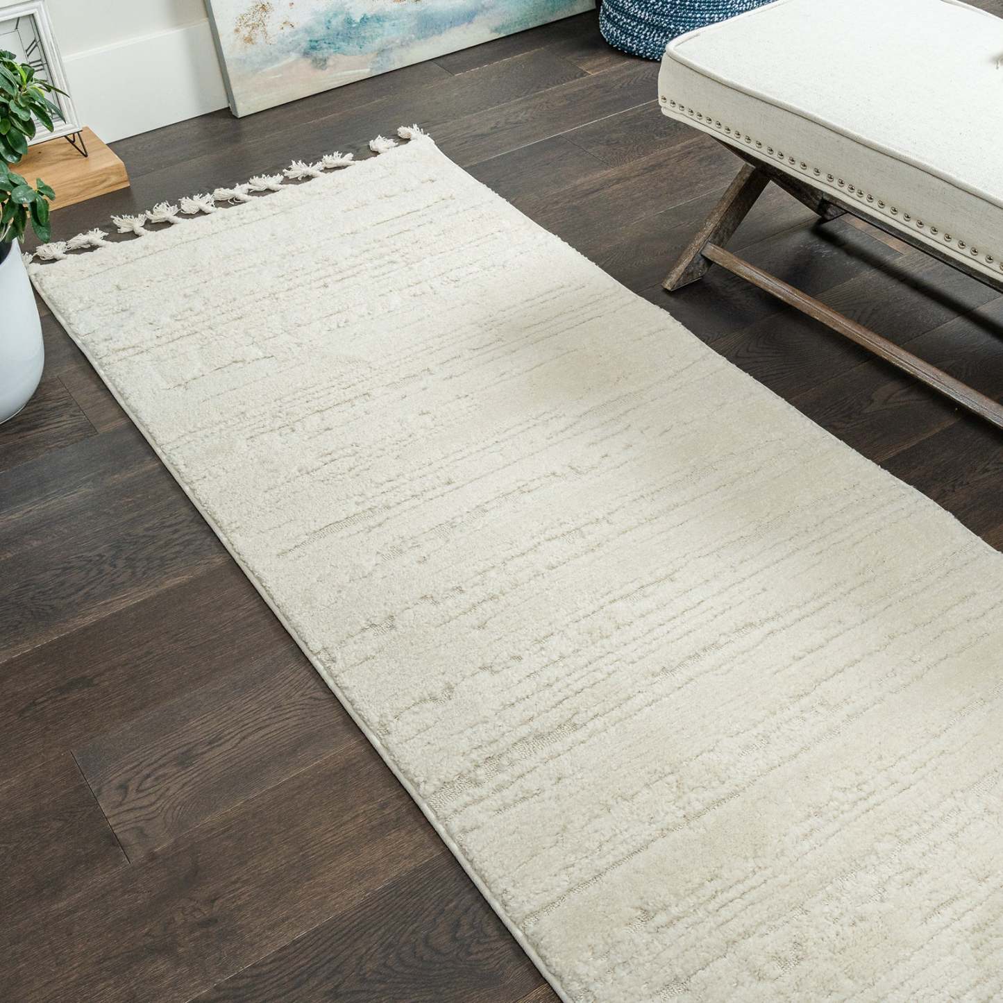 Carpette à poil long Quinto crème à motif de vagues - 2 pi 7 po x 8 pi