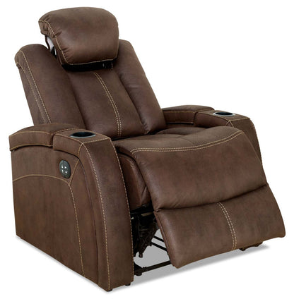 Ross 36 Fauteuil à inclinaison électrique en tissu de suédine avec appuie-tête électrique et deux porte-gobelets - brun chocolat