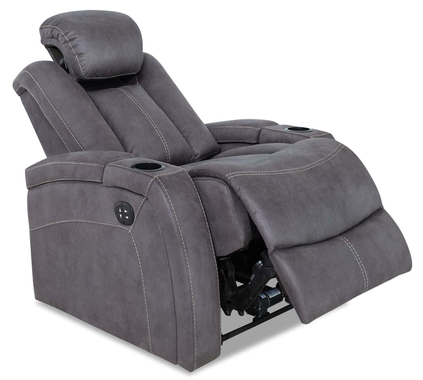 Fauteuil à inclinaison électrique Ross de 36 po en tissu de suédine avec appuie-tête électrique et deux porte-gobelets - gris étain