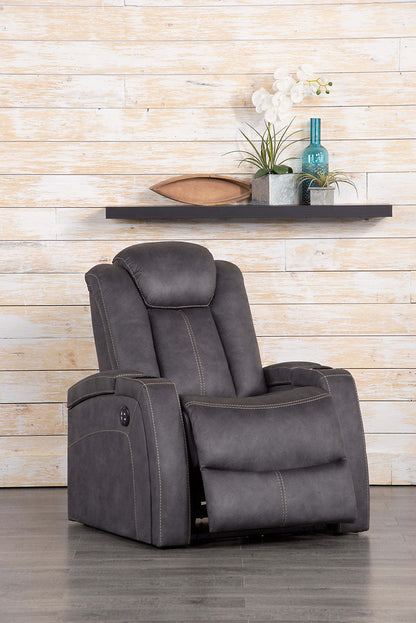 Fauteuil à inclinaison électrique Ross de 36 po en tissu de suédine avec appuie-tête électrique et deux porte-gobelets - gris étain