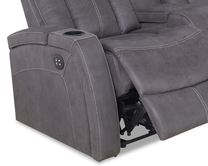 Ross 72.5 Faux Suede Fabric Power Reclining Loveseat with Power Headrests and Storage Console - Pewter Grey | Causeuse à inclinaison électrique Ross de 72,5 po en tissu de suédine avec appuie-têtes électriques et console de rangement - gris étain