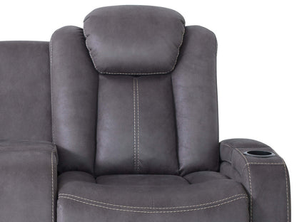 Ross 72.5 Faux Suede Fabric Power Reclining Loveseat with Power Headrests and Storage Console - Pewter Grey | Causeuse à inclinaison électrique Ross de 72,5 po en tissu de suédine avec appuie-têtes électriques et console de rangement - gris étain