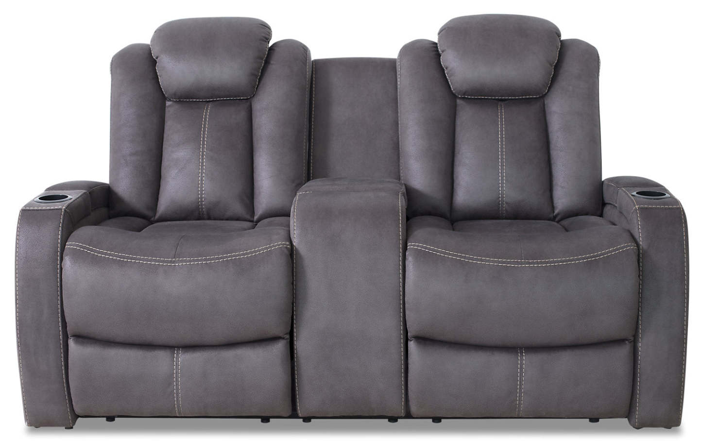 Ross 72.5 Faux Suede Fabric Power Reclining Loveseat with Power Headrests and Storage Console - Pewter Grey | Causeuse à inclinaison électrique Ross de 72,5 po en tissu de suédine avec appuie-têtes électriques et console de rangement - gris étain